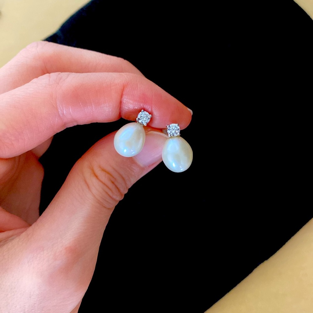 Large Pearl and Zirconia Cubic Earrings